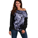 Kikorangi Maori Tribal Hammershark Ghost Spirit Off Shoulder Sweater