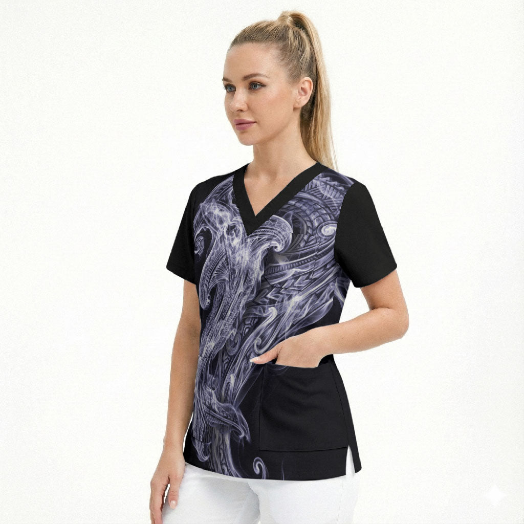 Kikorangi Maori Tribal Hammershark Ghost Spirit Scrub Top