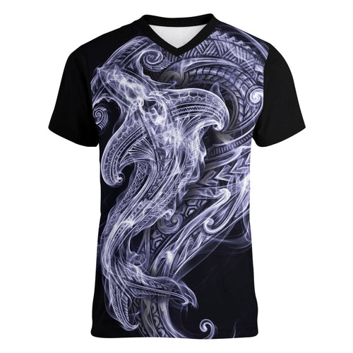 Kikorangi Maori Tribal Hammershark Ghost Spirit Women V-Neck T-Shirt