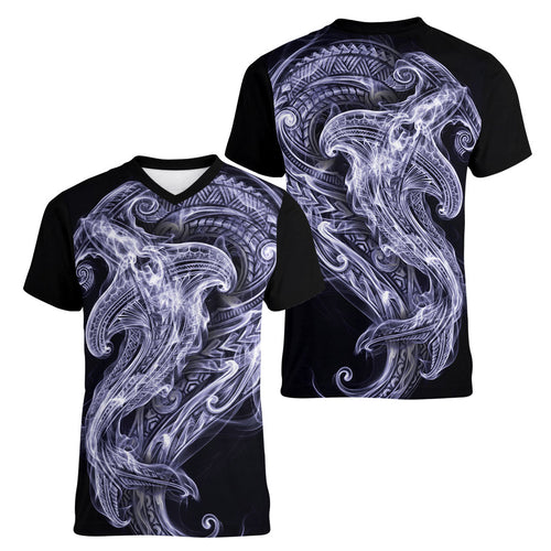 Kikorangi Maori Tribal Hammershark Ghost Spirit Women V-Neck T-Shirt