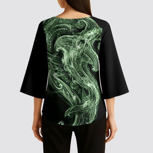 Pounamu Maori Tribal Hammershark Ghost Spirit Kimono Sleeve Blouse