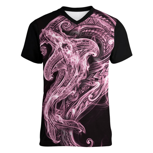 Mawhero Maori Tribal Hammershark Ghost Spirit Women V-Neck T-Shirt