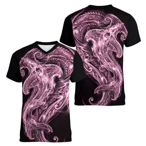 Mawhero Maori Tribal Hammershark Ghost Spirit Women V-Neck T-Shirt