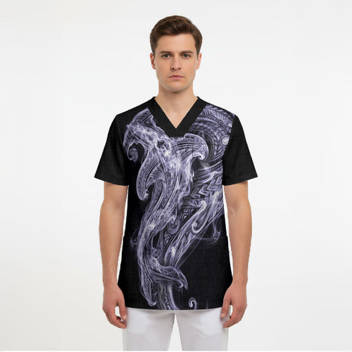 Waiporoporo Maori Tribal Hammershark Ghost Spirit Scrub Top