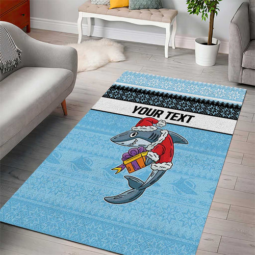 NRL Cronulla-Sutherland Christmas Personalised Area Rug with Sharkies Santa