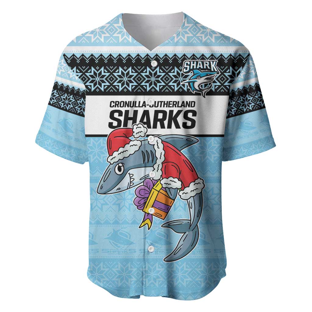 NRL Cronulla-Sutherland Christmas Personalised Baseball Jersey with Sharkies Santa