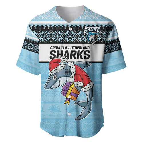 NRL Cronulla-Sutherland Christmas Personalised Baseball Jersey with Sharkies Santa