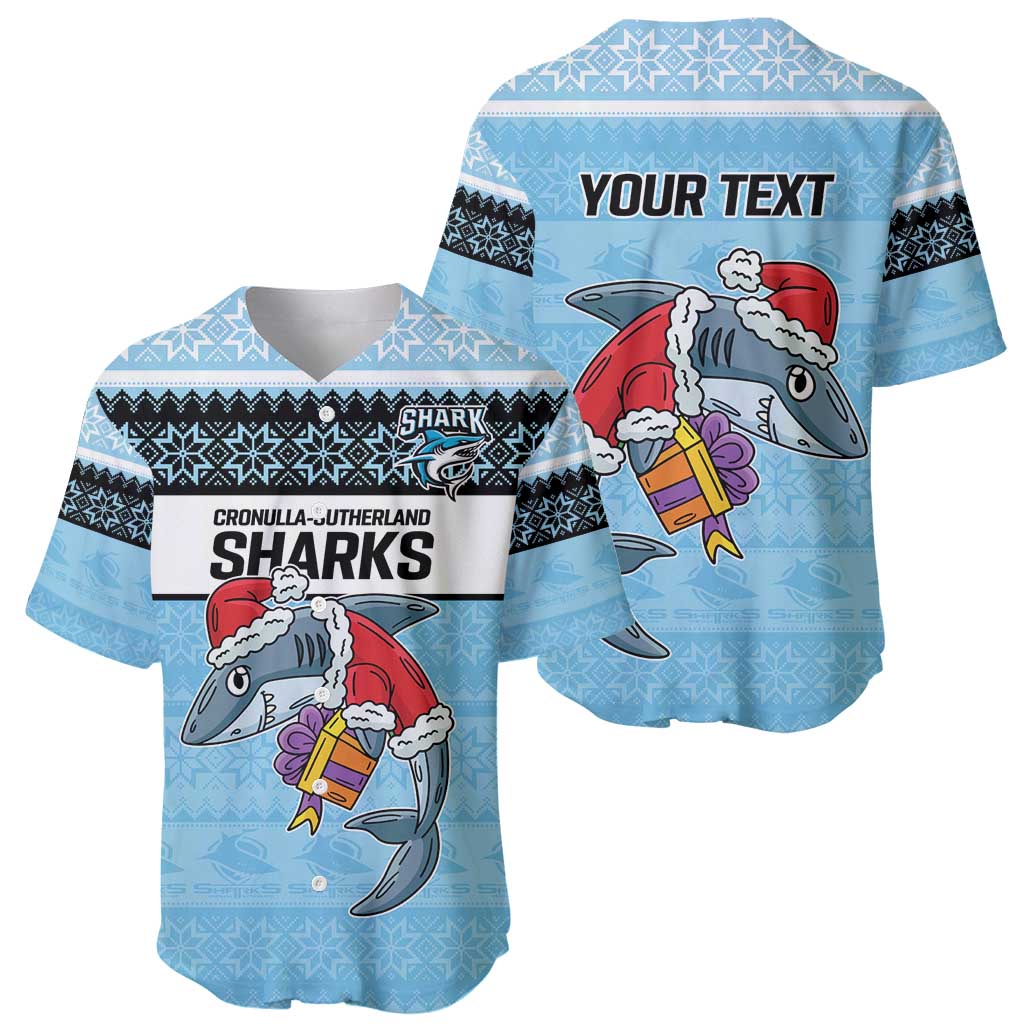 NRL Cronulla-Sutherland Christmas Personalised Baseball Jersey with Sharkies Santa