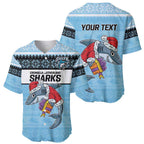 NRL Cronulla-Sutherland Christmas Personalised Baseball Jersey with Sharkies Santa