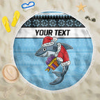 NRL Cronulla-Sutherland Christmas Personalised Beach Blanket with Sharkies Santa