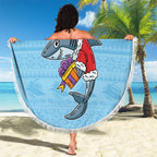 NRL Cronulla-Sutherland Christmas Personalised Beach Blanket with Sharkies Santa