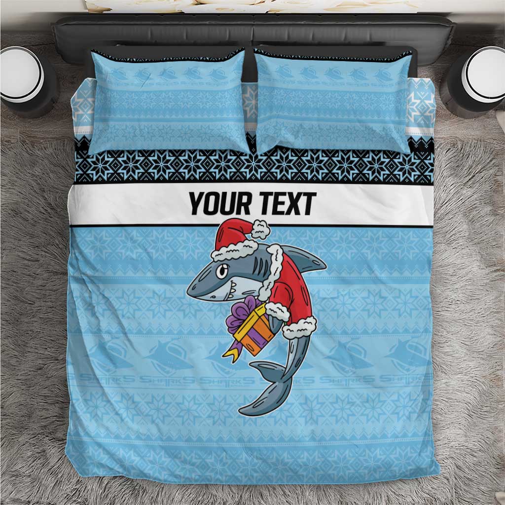 NRL Cronulla-Sutherland Christmas Personalised Bedding Set with Sharkies Santa