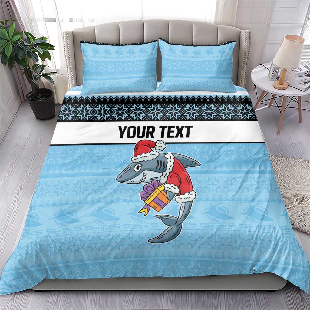 NRL Cronulla-Sutherland Christmas Personalised Bedding Set with Sharkies Santa