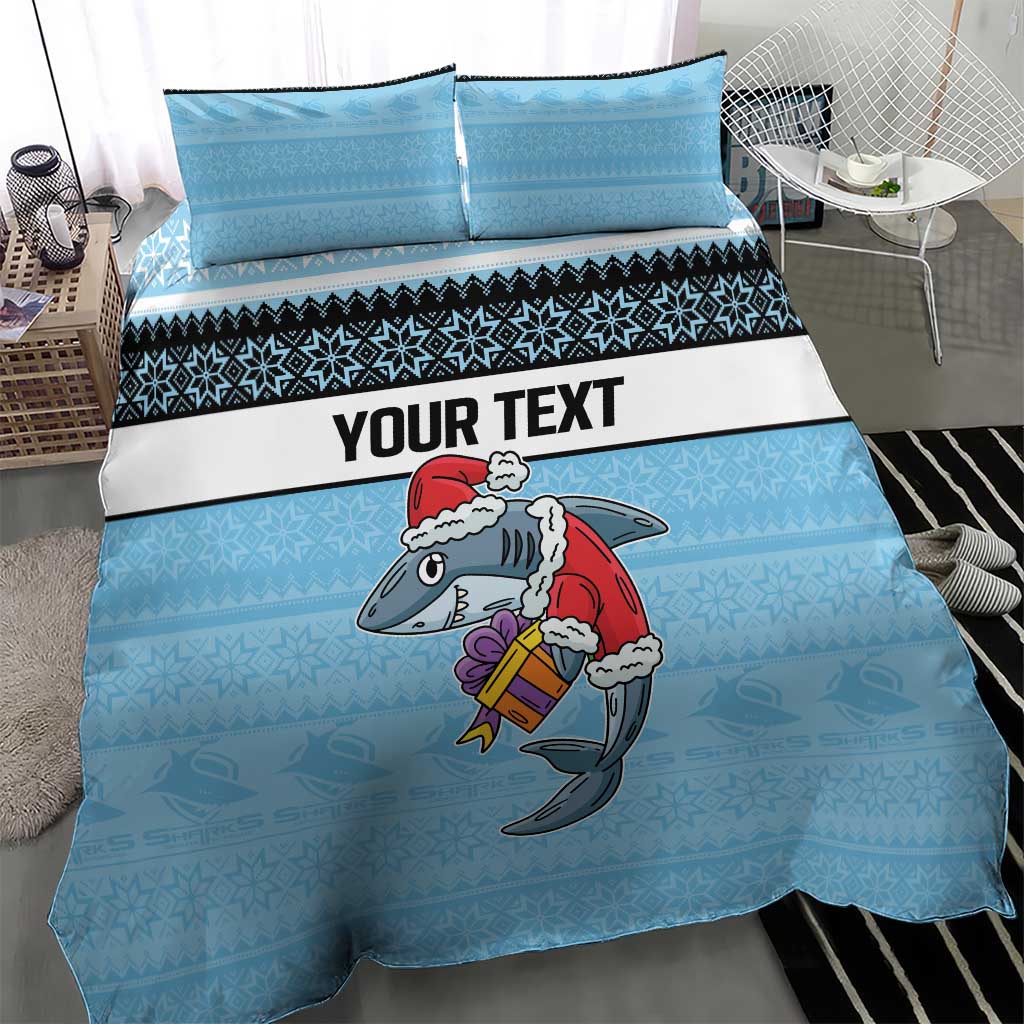 NRL Cronulla-Sutherland Christmas Personalised Bedding Set with Sharkies Santa