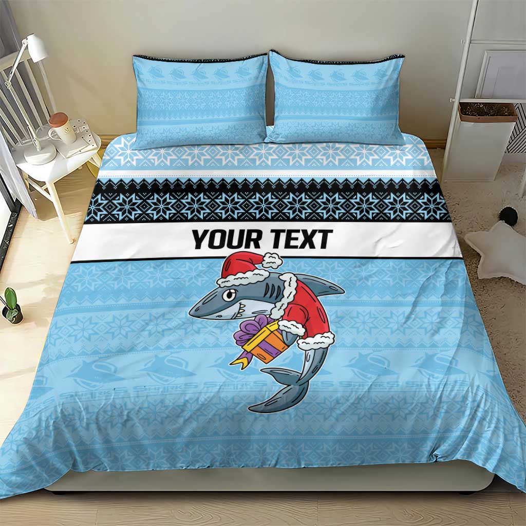 NRL Cronulla-Sutherland Christmas Personalised Bedding Set with Sharkies Santa