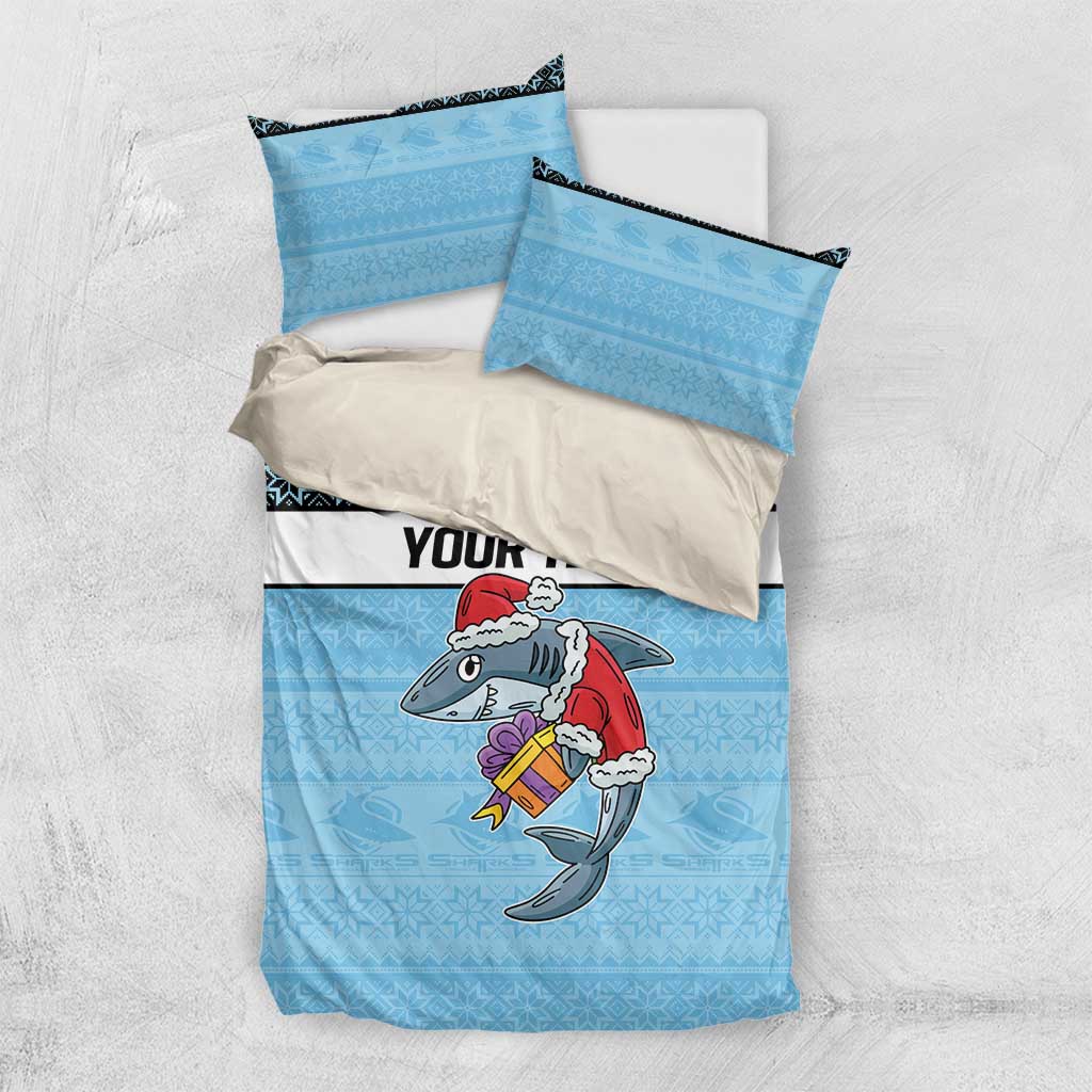 NRL Cronulla-Sutherland Christmas Personalised Bedding Set with Sharkies Santa