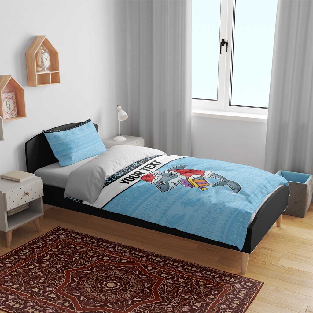 NRL Cronulla-Sutherland Christmas Personalised Bedding Set with Sharkies Santa
