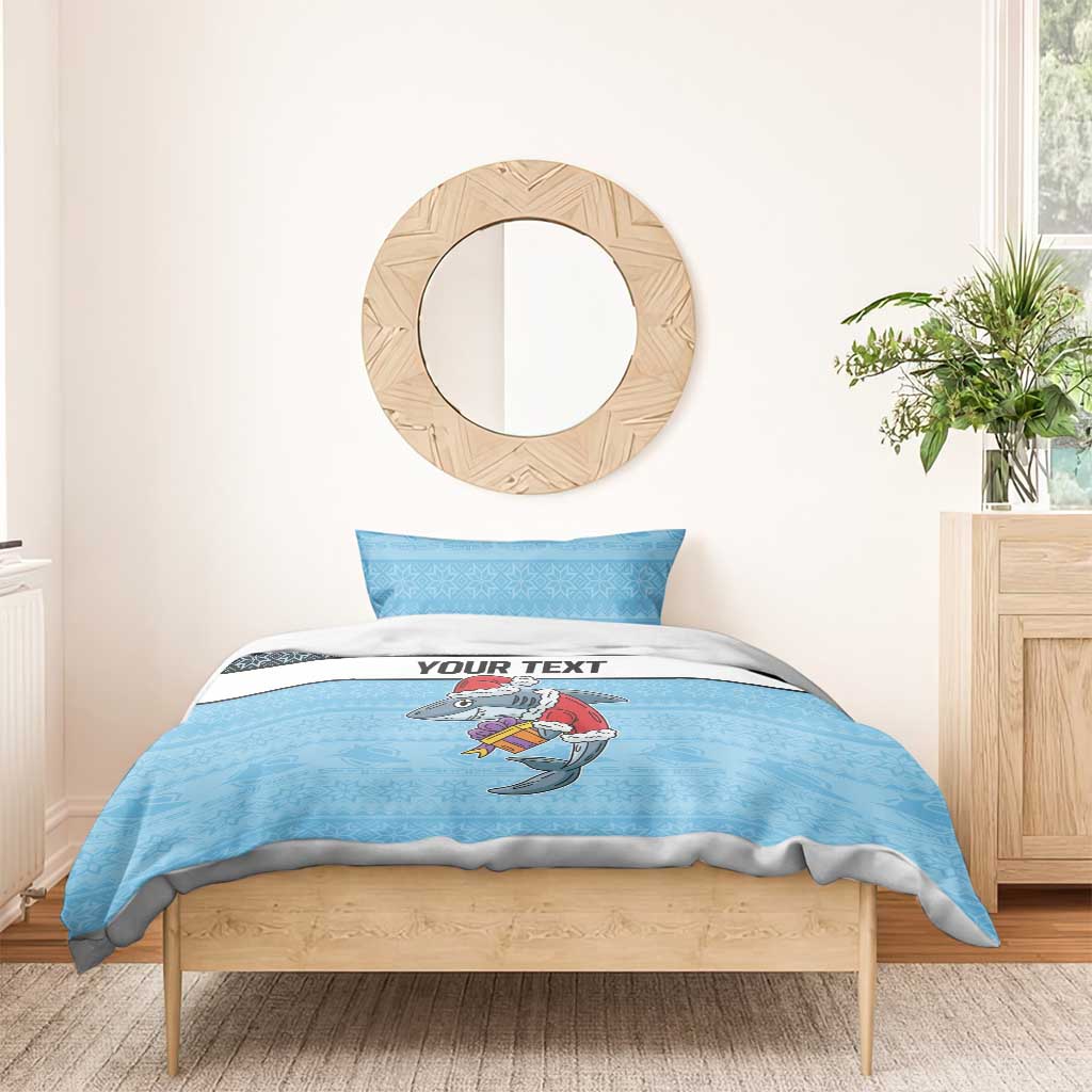 NRL Cronulla-Sutherland Christmas Personalised Bedding Set with Sharkies Santa