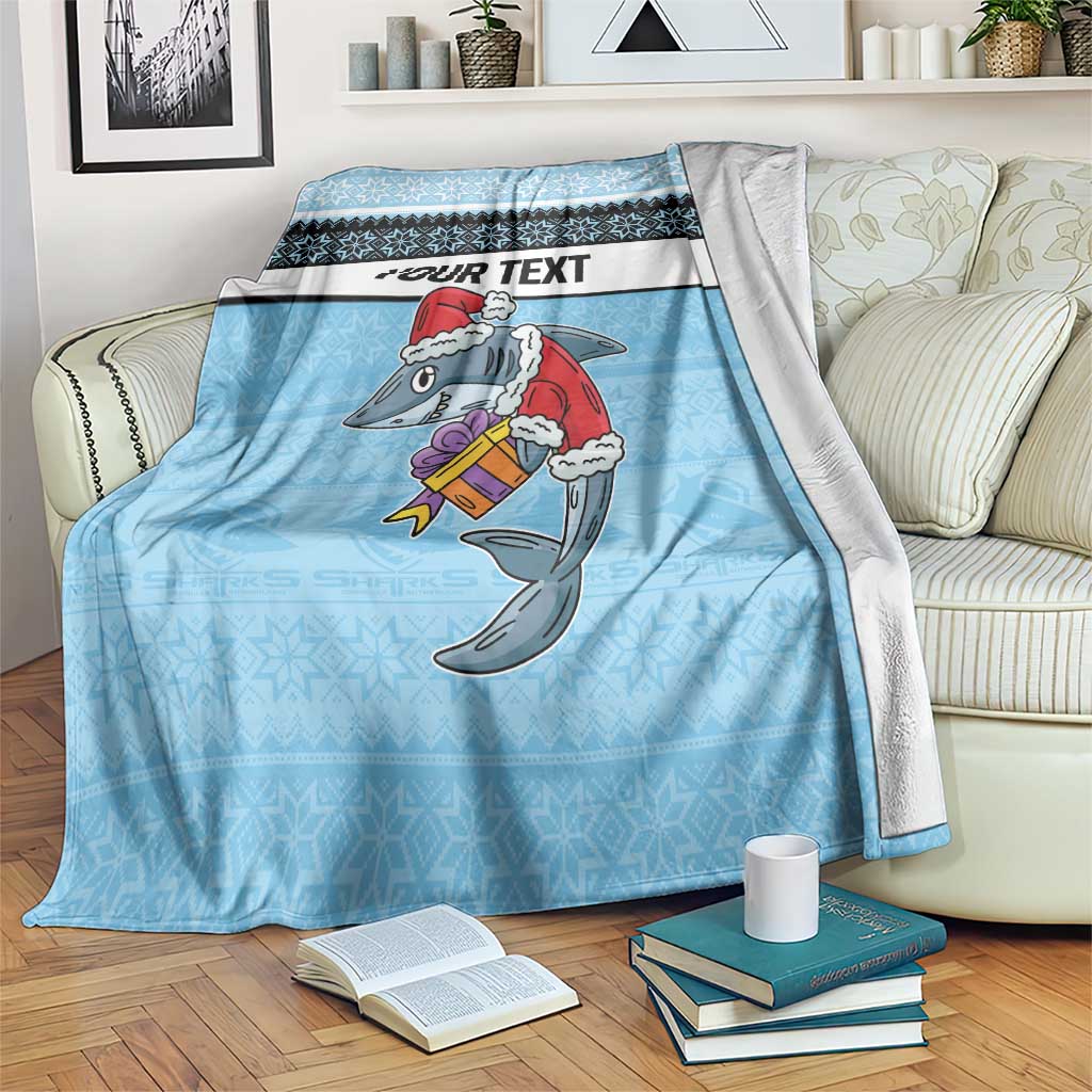 NRL Cronulla-Sutherland Christmas Personalised Blanket with Sharkies Santa