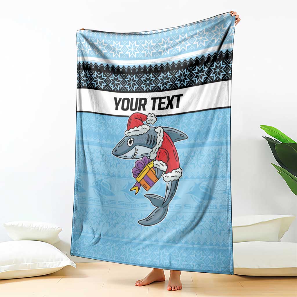 NRL Cronulla-Sutherland Christmas Personalised Blanket with Sharkies Santa