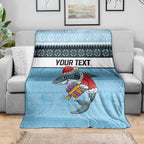 NRL Cronulla-Sutherland Christmas Personalised Blanket with Sharkies Santa