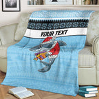 NRL Cronulla-Sutherland Christmas Personalised Blanket with Sharkies Santa