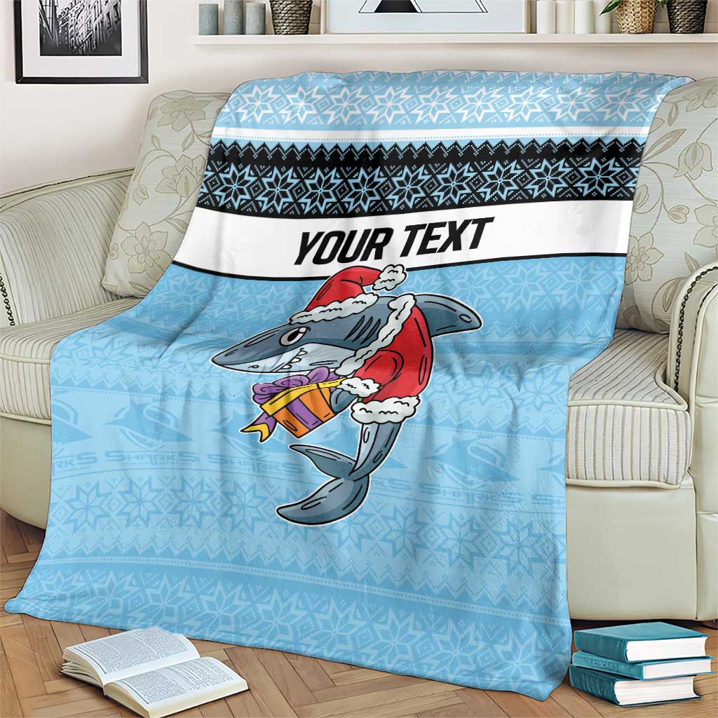 NRL Cronulla-Sutherland Christmas Personalised Blanket with Sharkies Santa