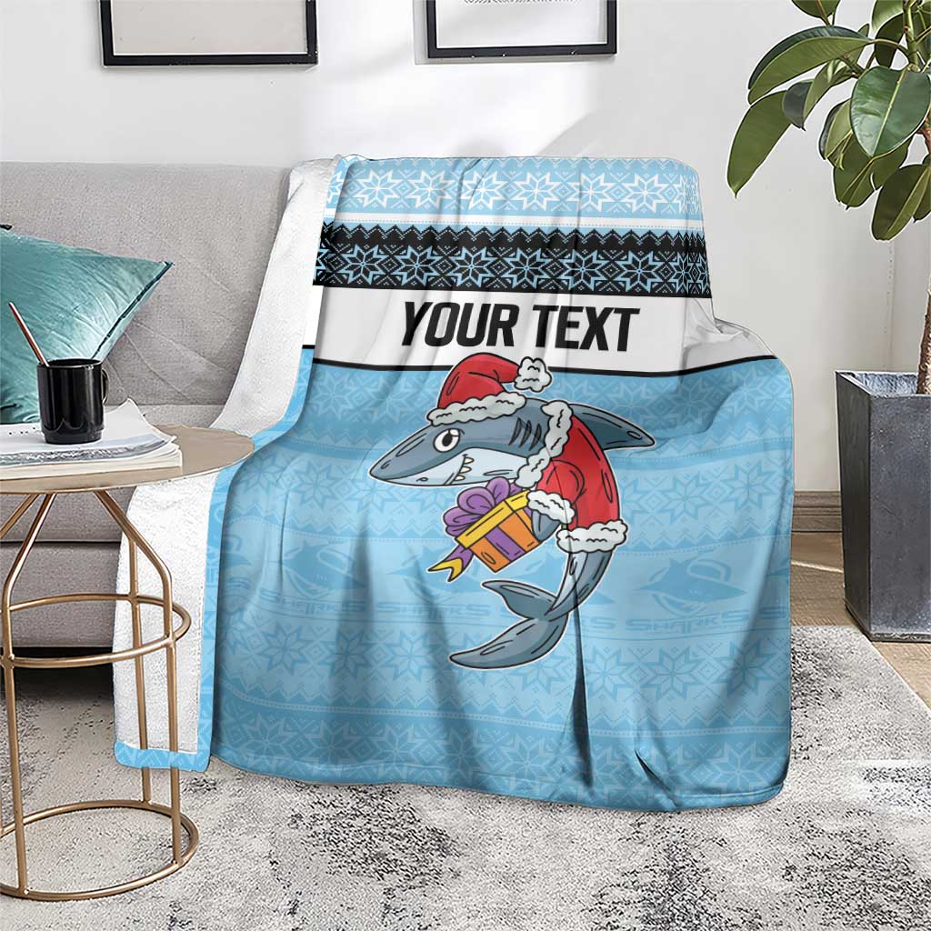 NRL Cronulla-Sutherland Christmas Personalised Blanket with Sharkies Santa