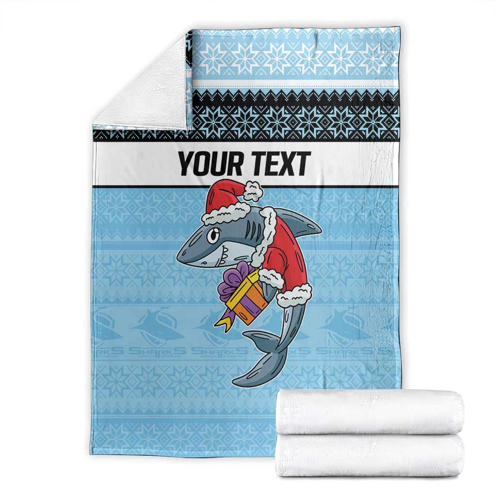NRL Cronulla-Sutherland Christmas Personalised Blanket with Sharkies Santa