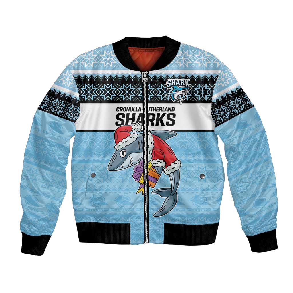 NRL Cronulla-Sutherland Christmas Personalised Bomber Jacket with Sharkies Santa