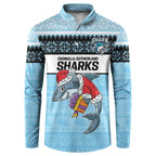 NRL Cronulla-Sutherland Christmas Personalised Button Sweatshirt with Sharkies Santa