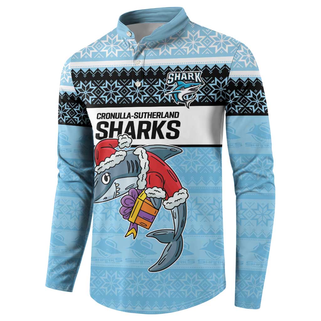 NRL Cronulla-Sutherland Christmas Personalised Button Sweatshirt with Sharkies Santa