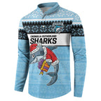 NRL Cronulla-Sutherland Christmas Personalised Button Sweatshirt with Sharkies Santa