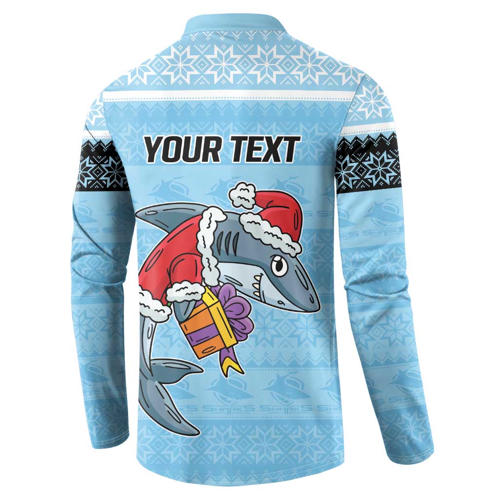 NRL Cronulla-Sutherland Christmas Personalised Button Sweatshirt with Sharkies Santa