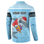 NRL Cronulla-Sutherland Christmas Personalised Button Sweatshirt with Sharkies Santa