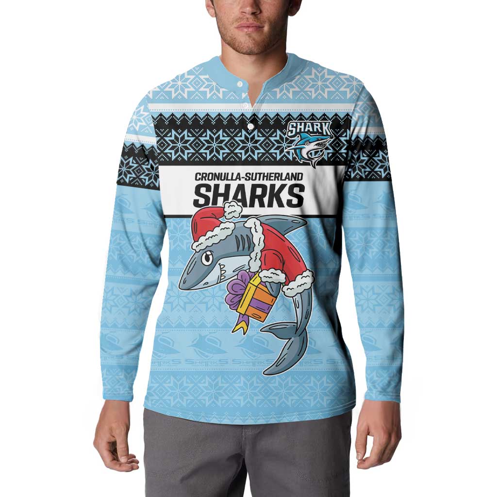 NRL Cronulla-Sutherland Christmas Personalised Button Sweatshirt with Sharkies Santa