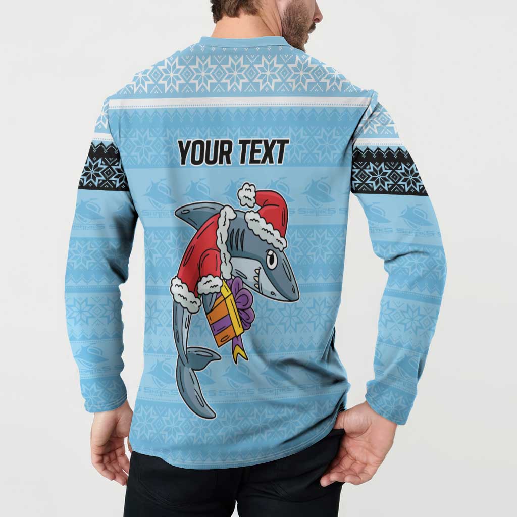 NRL Cronulla-Sutherland Christmas Personalised Button Sweatshirt with Sharkies Santa