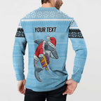 NRL Cronulla-Sutherland Christmas Personalised Button Sweatshirt with Sharkies Santa