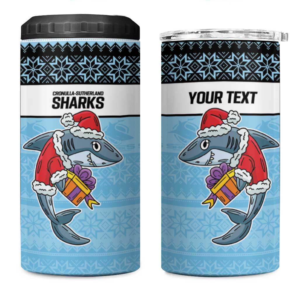 NRL Cronulla-Sutherland Christmas Personalised 4 in 1 Can Cooler Tumbler with Sharkies Santa