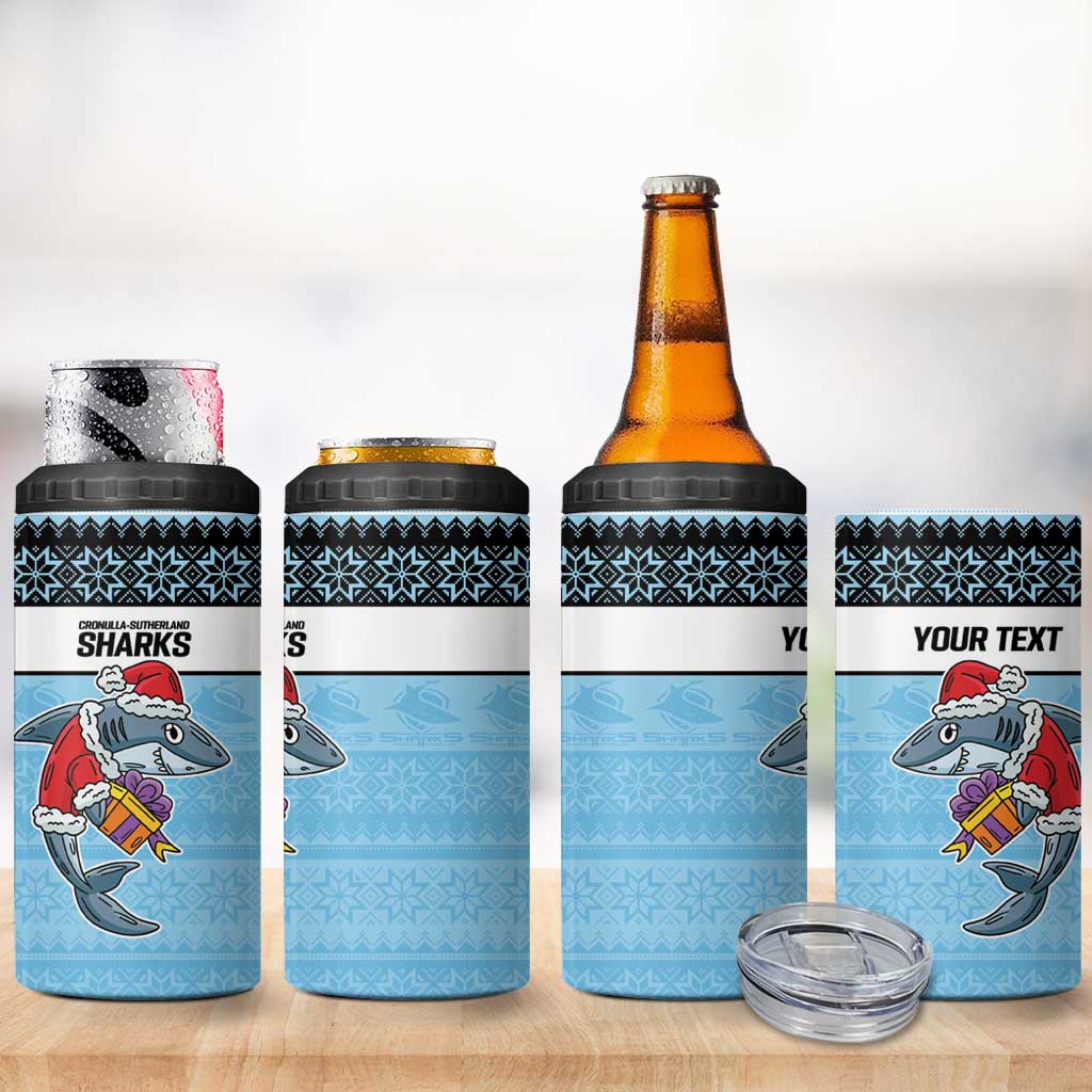 NRL Cronulla-Sutherland Christmas Personalised 4 in 1 Can Cooler Tumbler with Sharkies Santa