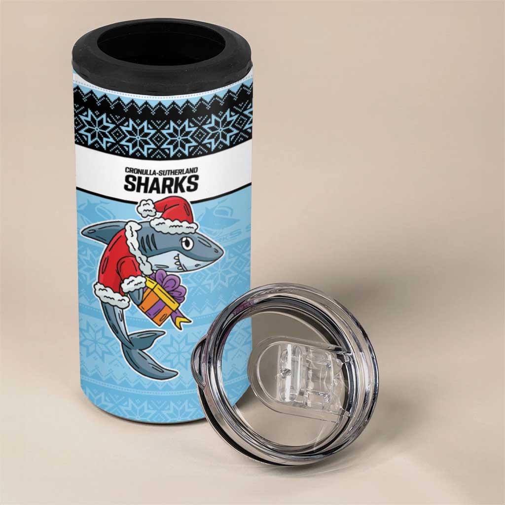 NRL Cronulla-Sutherland Christmas Personalised 4 in 1 Can Cooler Tumbler with Sharkies Santa