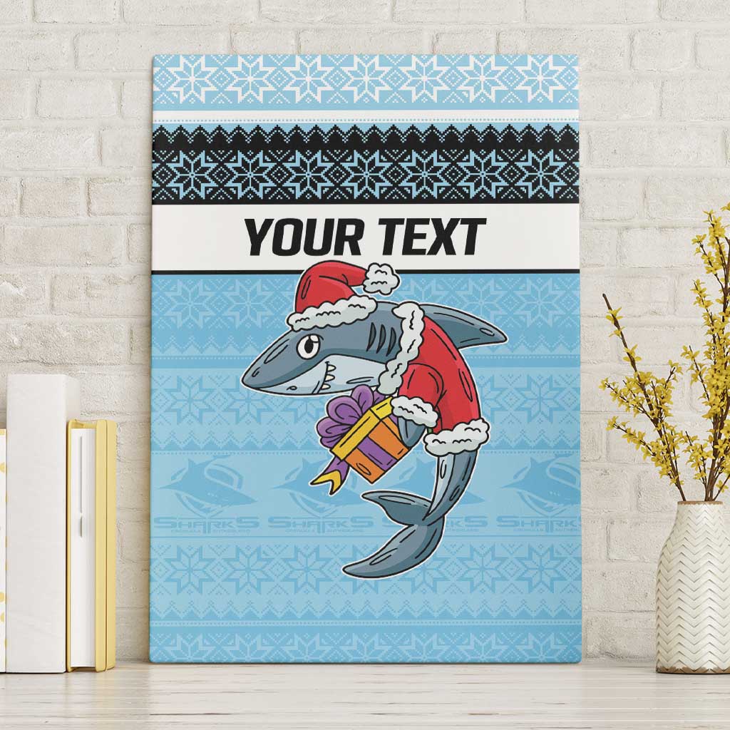 NRL Cronulla-Sutherland Christmas Personalised Canvas Wall Art with Sharkies Santa