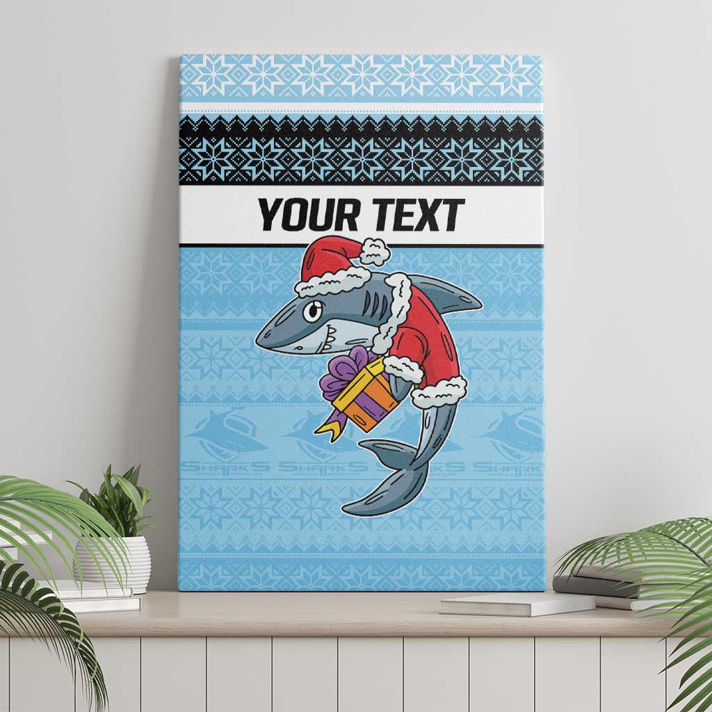 NRL Cronulla-Sutherland Christmas Personalised Canvas Wall Art with Sharkies Santa