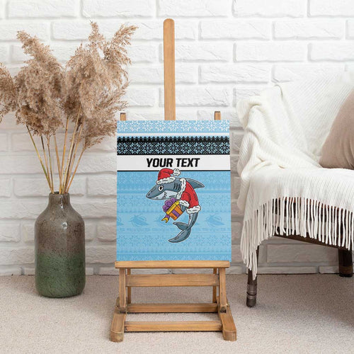 NRL Cronulla-Sutherland Christmas Personalised Canvas Wall Art with Sharkies Santa