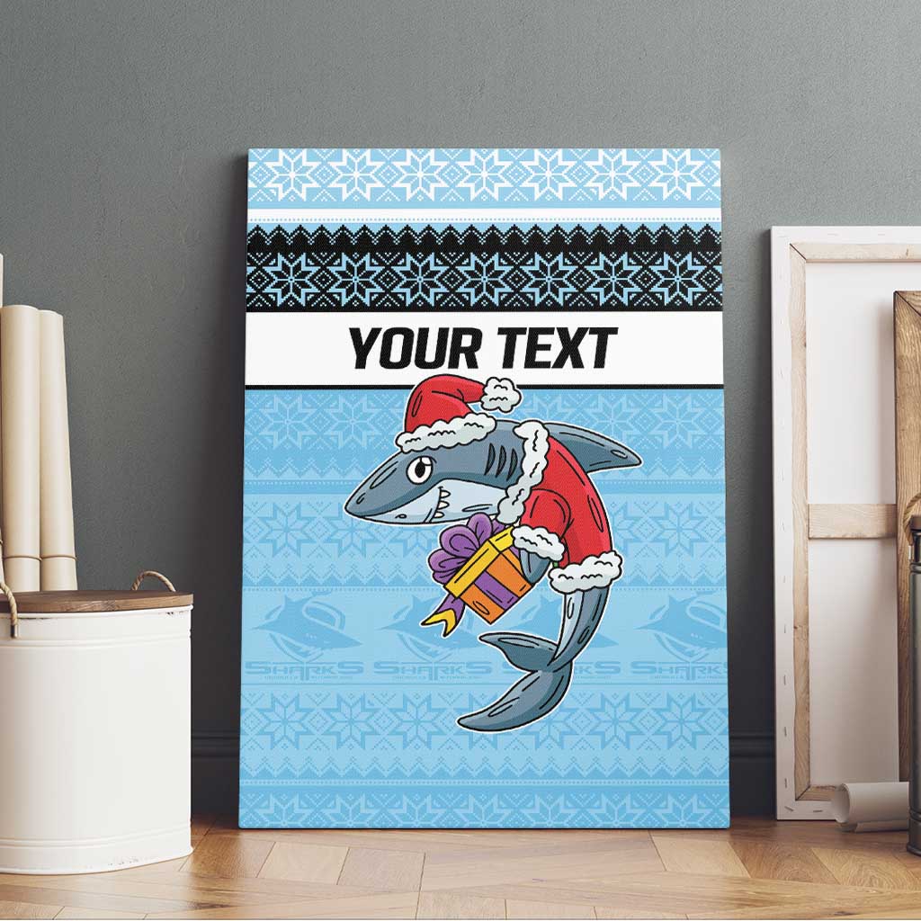 NRL Cronulla-Sutherland Christmas Personalised Canvas Wall Art with Sharkies Santa