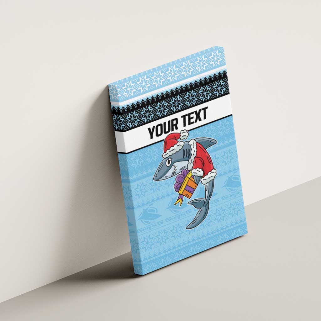 NRL Cronulla-Sutherland Christmas Personalised Canvas Wall Art with Sharkies Santa