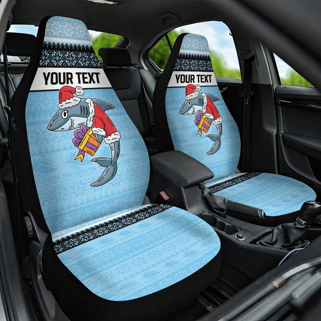 NRL Cronulla-Sutherland Christmas Personalised Car Seat Cover with Sharkies Santa