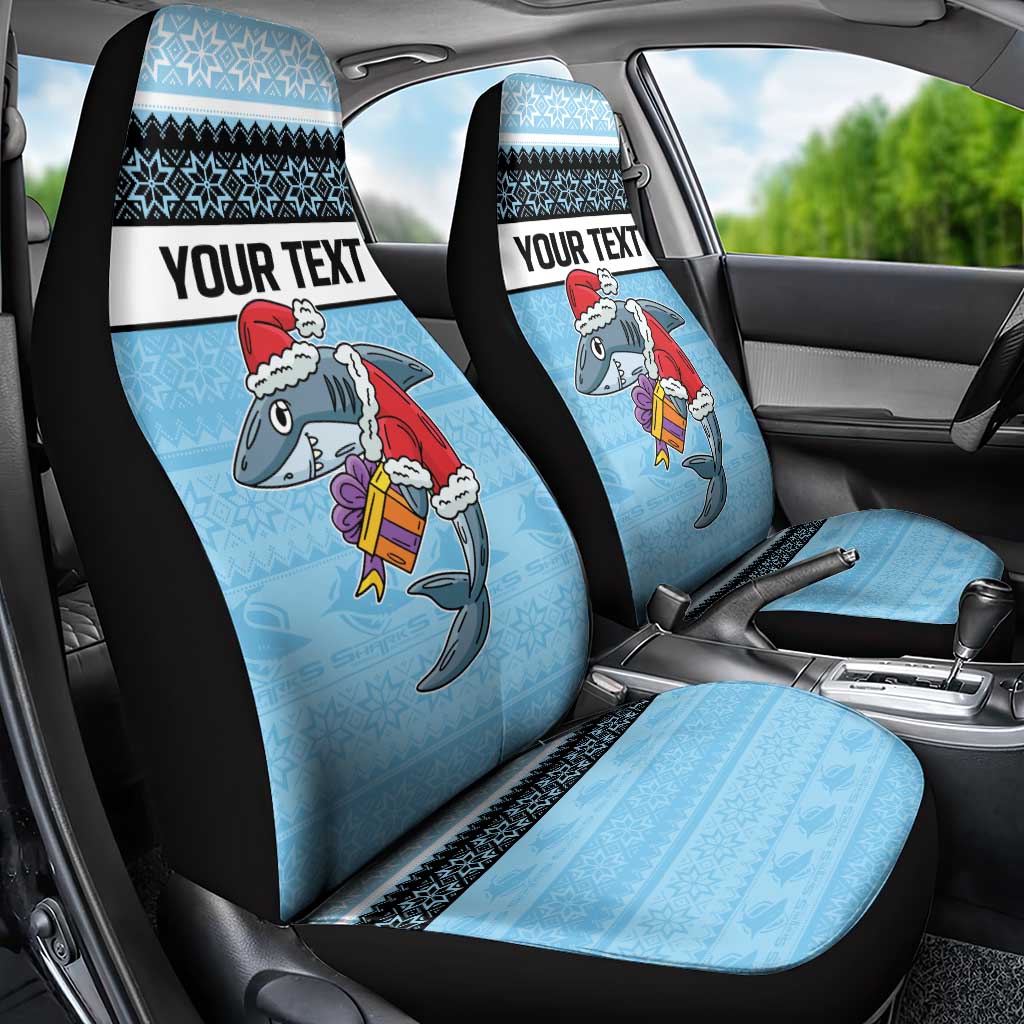 NRL Cronulla-Sutherland Christmas Personalised Car Seat Cover with Sharkies Santa