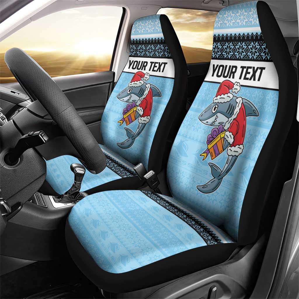 NRL Cronulla-Sutherland Christmas Personalised Car Seat Cover with Sharkies Santa