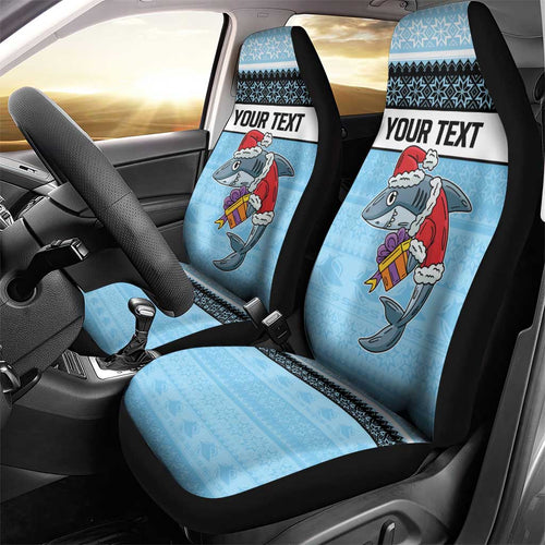 NRL Cronulla-Sutherland Christmas Personalised Car Seat Cover with Sharkies Santa